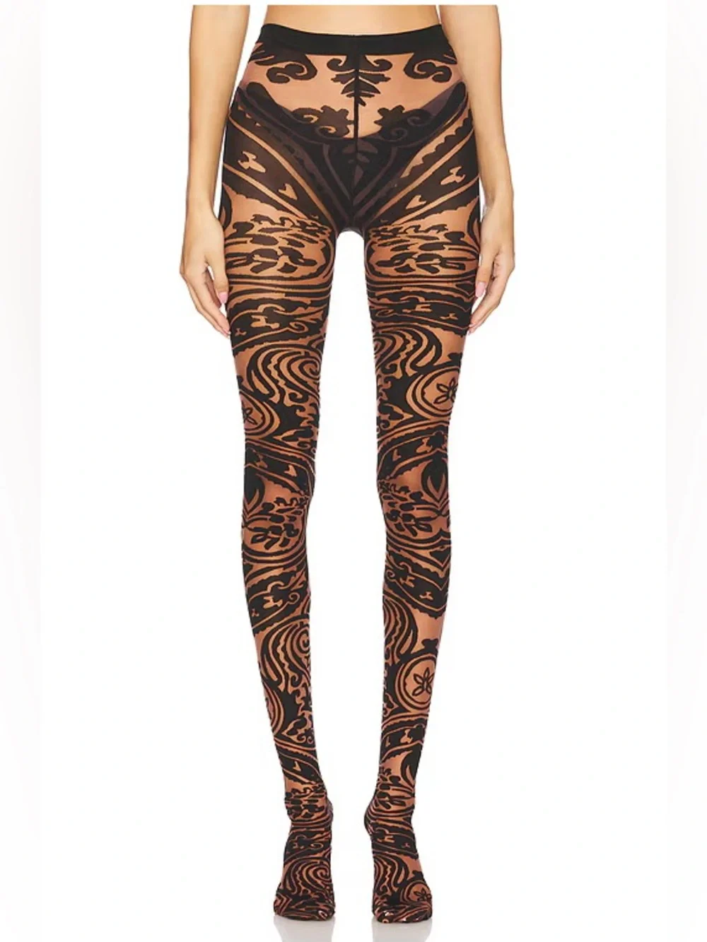 Wolford X Etro Body Tattoo Tights in Chocolate & Black Size S